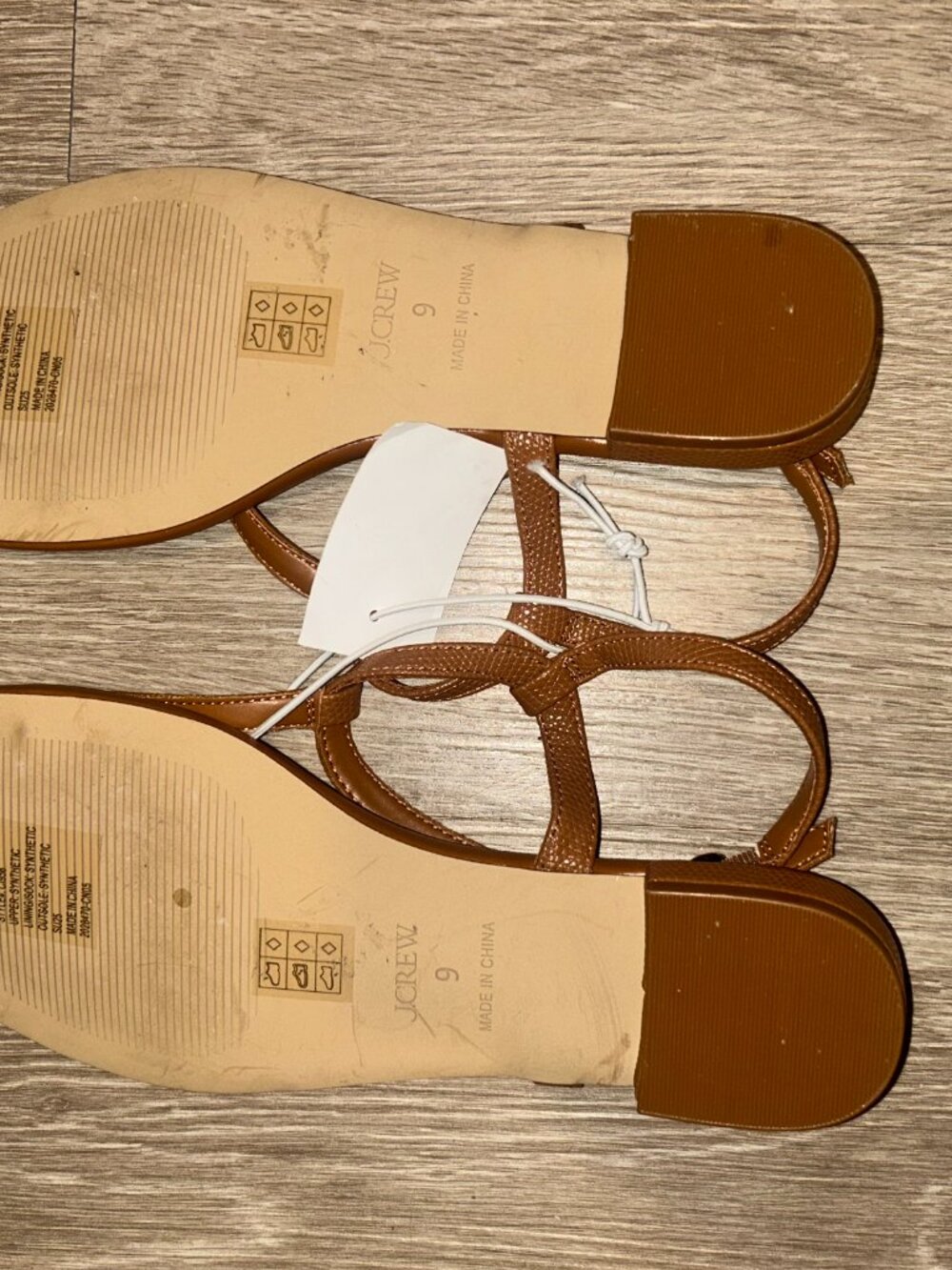NWT J. Crew Tan Leather T-Strap Sandals - Picture 5 of 5